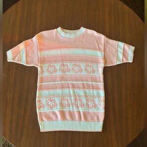 Vintage Pink and White Knit Sweater